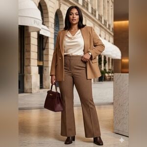 Veronica Beard Camel Plaid High-Rise Flare Trousers